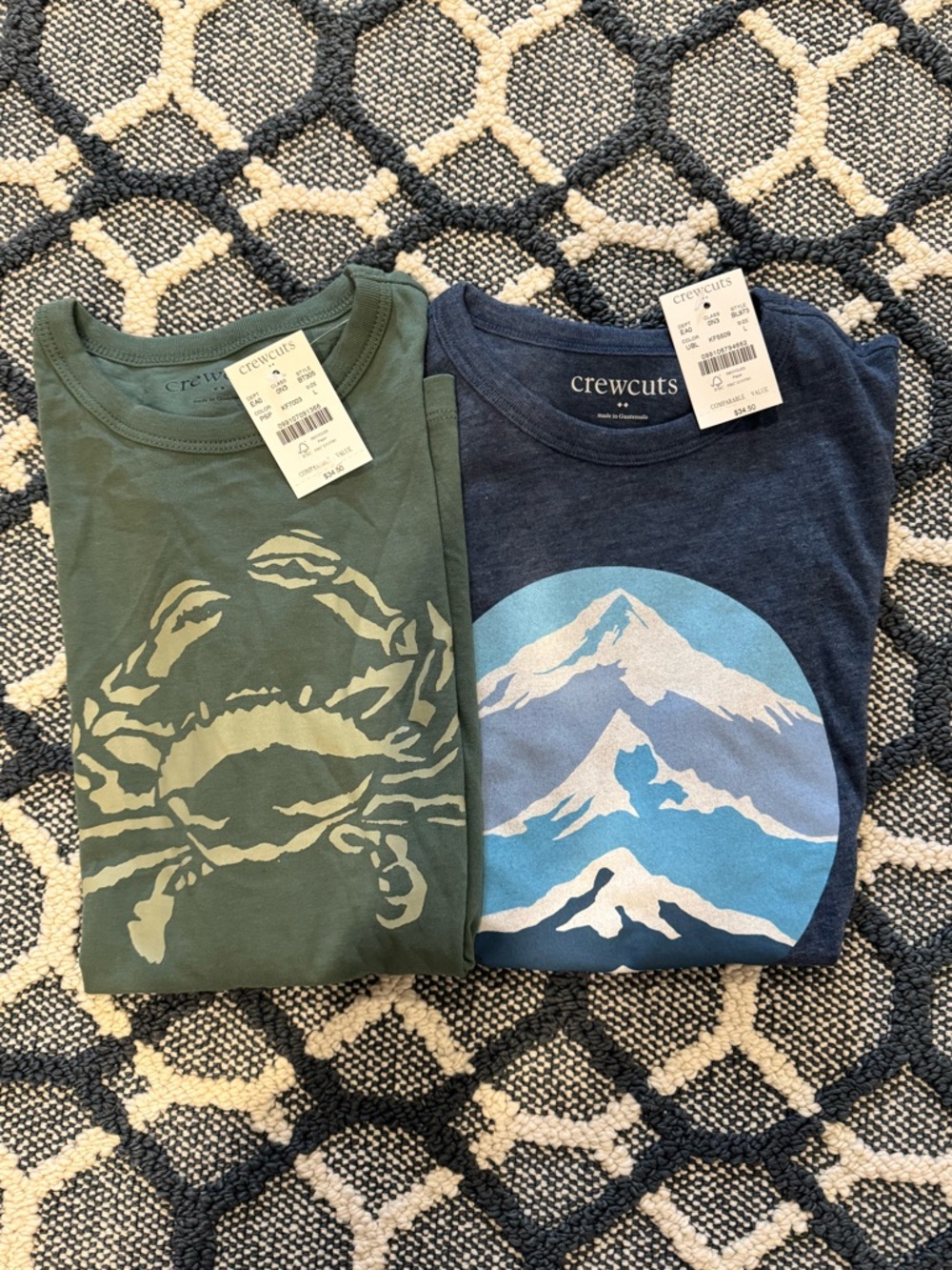 NWT! (2) Crewcuts long sleeves: green crab & blue Mountain, both size L